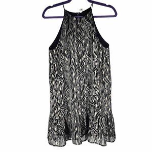 Tyche Party Dress S Sleevless Black Cream Short Animal Print Babydoll Cocktail